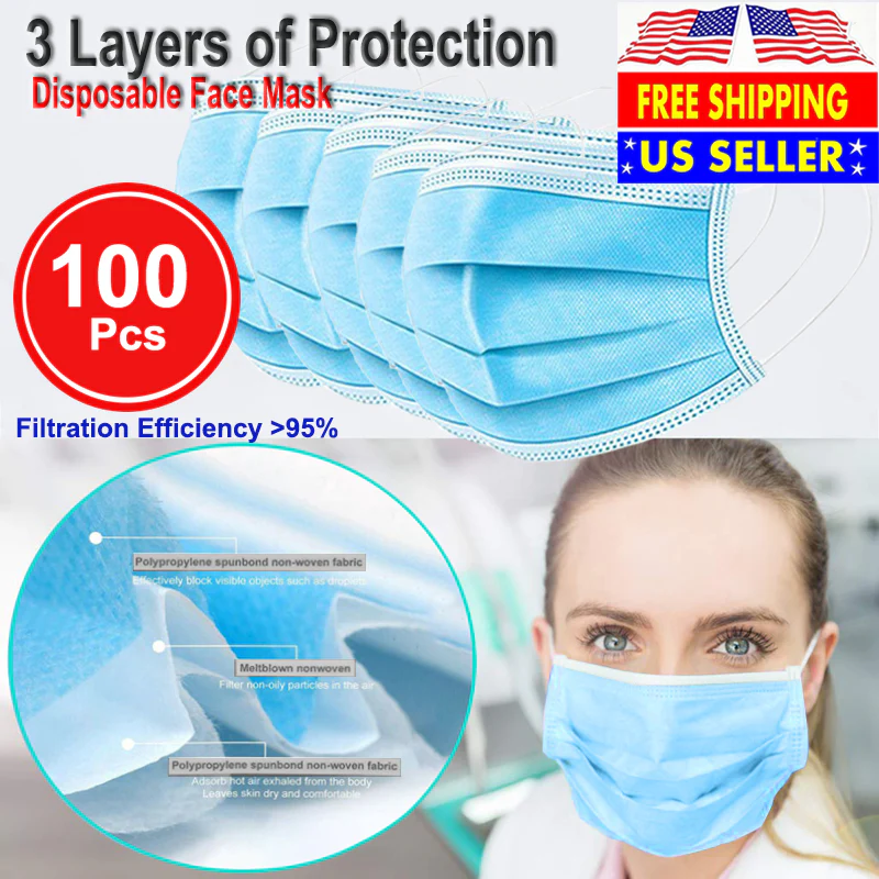 100 PCS Face Mask Non Medical Surgical Disposable 3Ply Earloop Mouth Cover - Blue (with Box) - Image 7