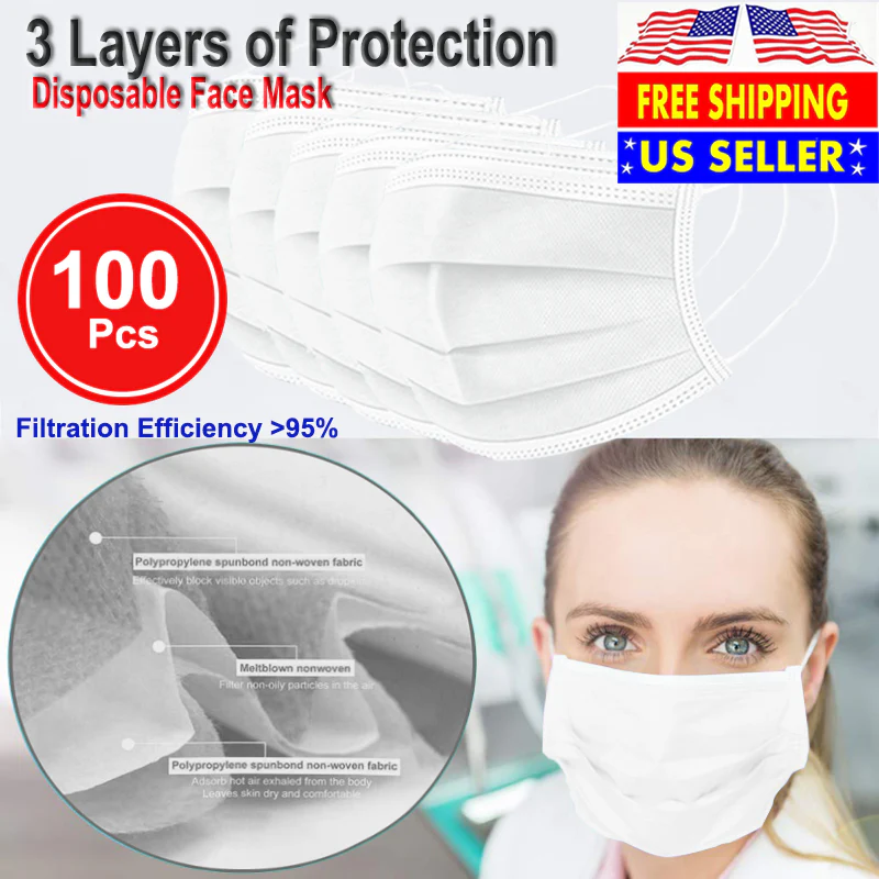 100 PCS Face Mask Non Medical Surgical Disposable 3Ply Earloop Mouth Cover - White (with Box) - Image 7
