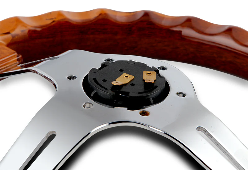 13.5" 343mm 6-Bolt Hole JDM Euro VIP Style Classic Dark Wood Grip With Aluminum Finished 3-Spoke 3 Inches Deep Dish Steering Wheel - Image 3