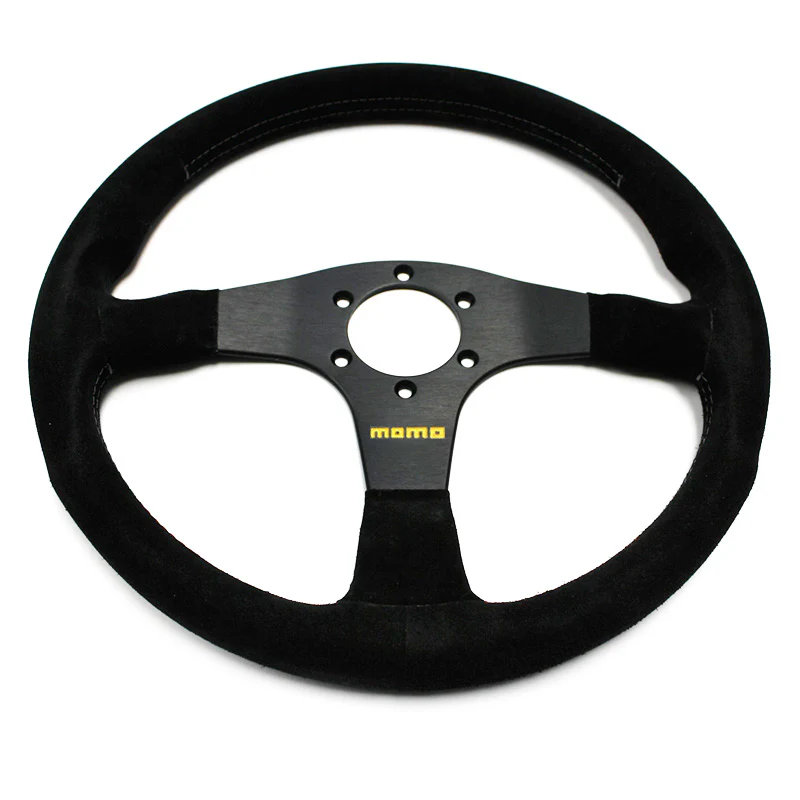 14" MOMO Racing Black Stitching Suede Sport Steering Wheel with Horn Button Universal - Image 3