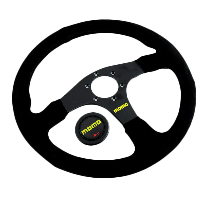 14" MOMO Racing Black Stitching Suede Sport Steering Wheel with Horn Button Universal - Image 4