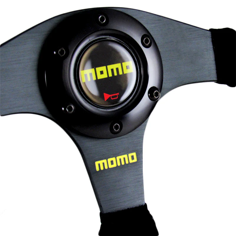 14" MOMO Racing Black Stitching Suede Sport Steering Wheel with Horn Button Universal - Image 5