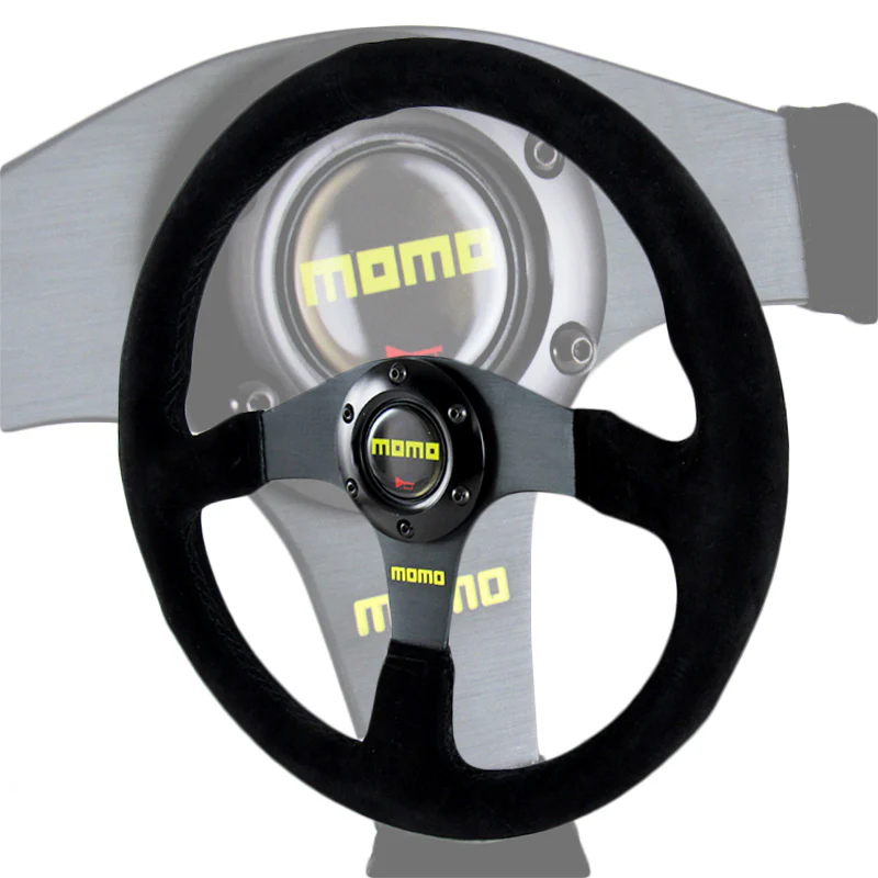 14" MOMO Racing Black Stitching Suede Sport Steering Wheel with Horn Button Universal - Image 6
