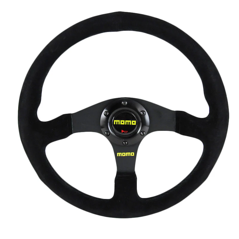 14" MOMO Racing Black Stitching Suede Sport Steering Wheel with Horn Button Universal - Image 7