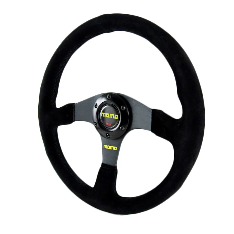 14" MOMO Racing Black Stitching Suede Sport Steering Wheel with Horn Button Universal - Image 8