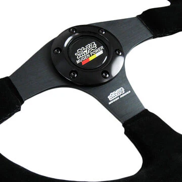 14" MUGEN Racing Style Black Stitching Suede Sport Steering Wheel w Horn Button - Image 3