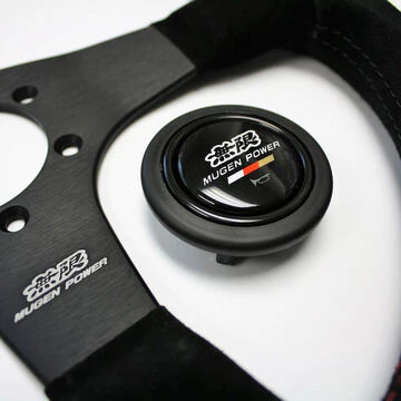 14" MUGEN Racing Style Black Stitching Suede Sport Steering Wheel w Horn Button - Image 4