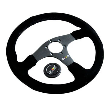 14" MITSUBISHI RALLIART Black Stitching Suede Sport Steering Wheel w Horn Button - Image 3