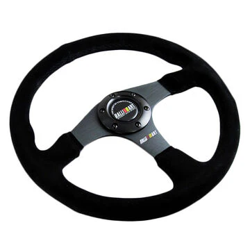 14" MITSUBISHI RALLIART Black Stitching Suede Sport Steering Wheel w Horn Button - Image 4