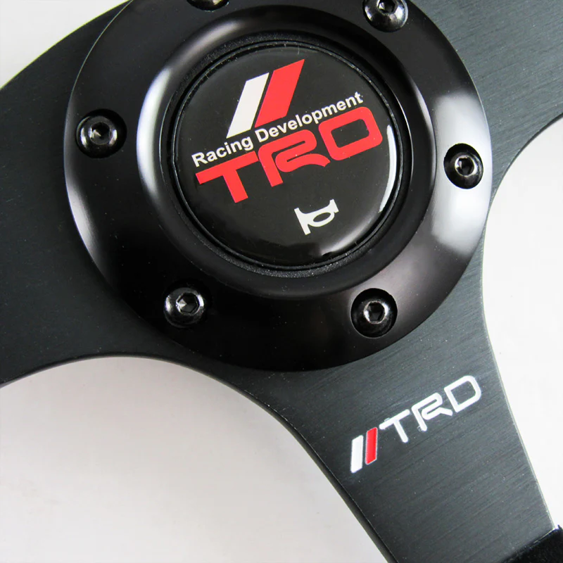 14" TRD Racing Black Stitching Suede Sport Steering Wheel with Horn Button Universal - Image 2