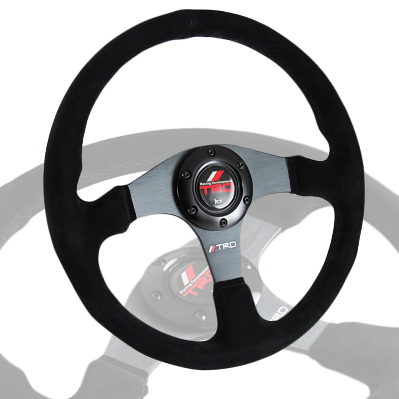 14" TRD Racing Black Stitching Suede Sport Steering Wheel with Horn Button Universal - Image 3