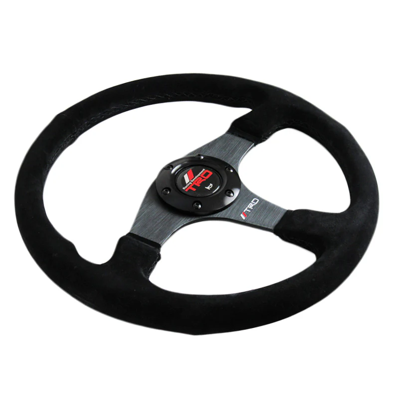 14" TRD Racing Black Stitching Suede Sport Steering Wheel with Horn Button Universal - Image 4