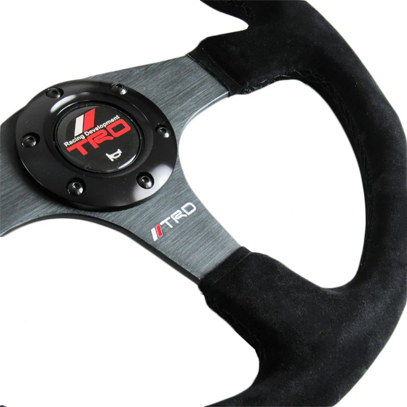 14" TRD Racing Black Stitching Suede Sport Steering Wheel with Horn Button Universal - Image 5