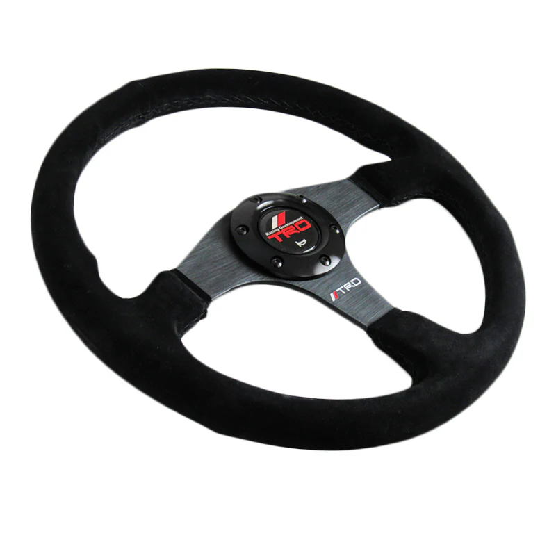 14" TRD Racing Black Stitching Suede Sport Steering Wheel with Horn Button Universal - Image 6