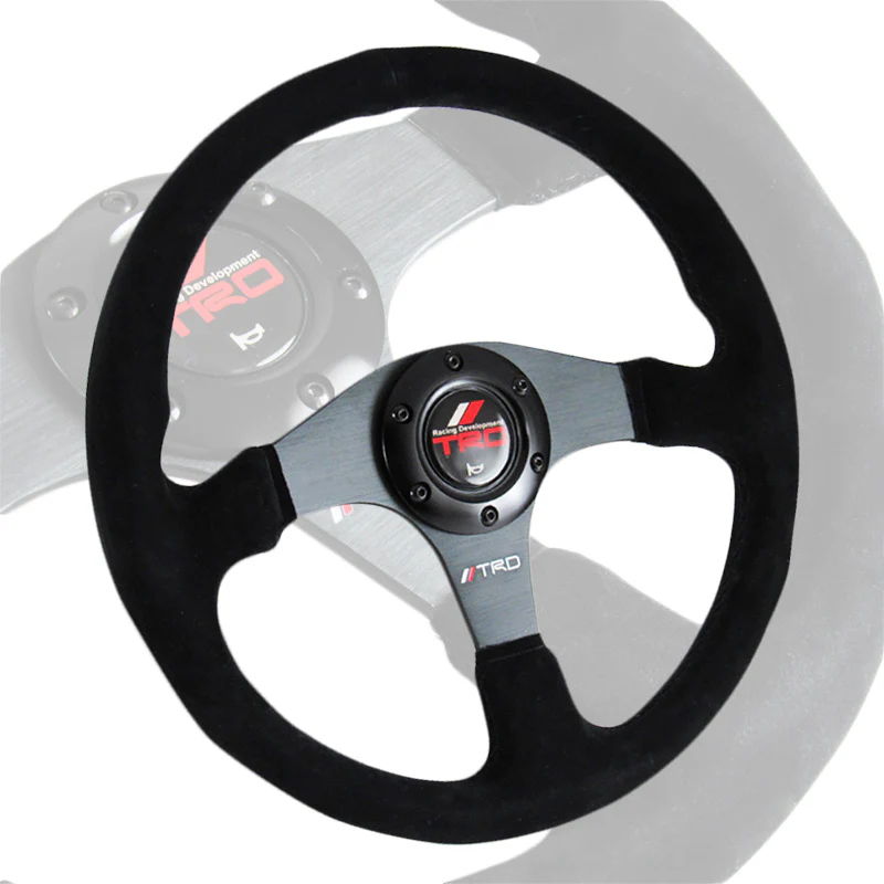 14" TRD Racing Black Stitching Suede Sport Steering Wheel with Horn Button Universal - Image 7