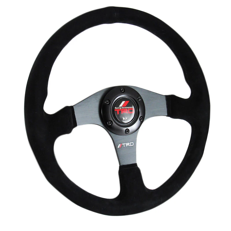 14" TRD Racing Black Stitching Suede Sport Steering Wheel with Horn Button Universal - Image 8