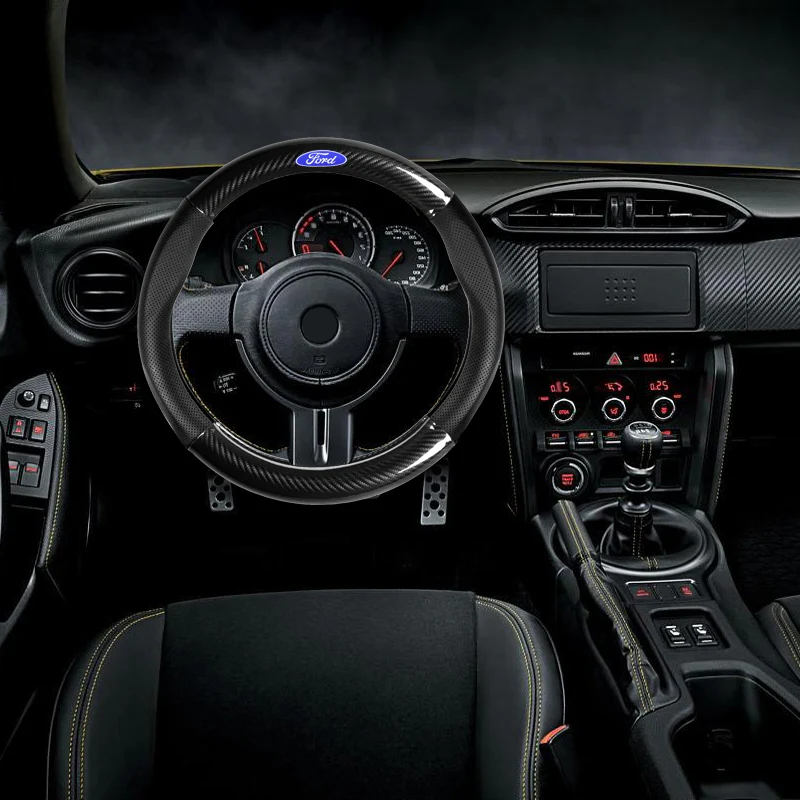 15" Carbon Fiber Style Quality Leather Car Steering Wheel Cover For All Ford NEW x1 - Image 2