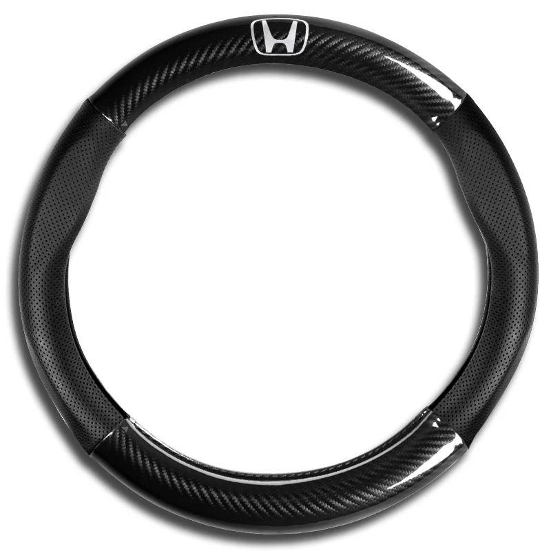 15" Carbon Fiber Style Quality Leather Car Steering Wheel Cover For All Honda NEW x1 - Image 4