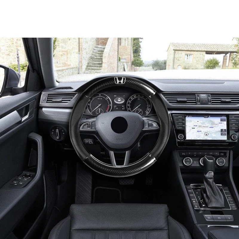 15" Carbon Fiber Style Quality Leather Car Steering Wheel Cover For All Honda NEW x1 - Image 5