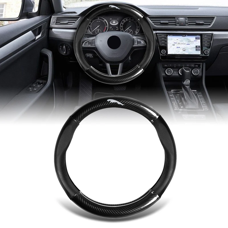 15" Carbon Fiber Style Quality Leather Car Steering Wheel Cover For All JAGUAR NEW x1 - Image 3
