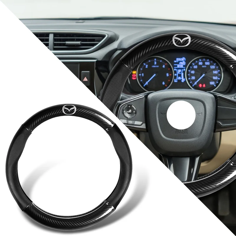 15" Carbon Fiber Style Quality Leather Car Steering Wheel Cover For All MAZDA MazdaSpeed NEW x1 - Image 9