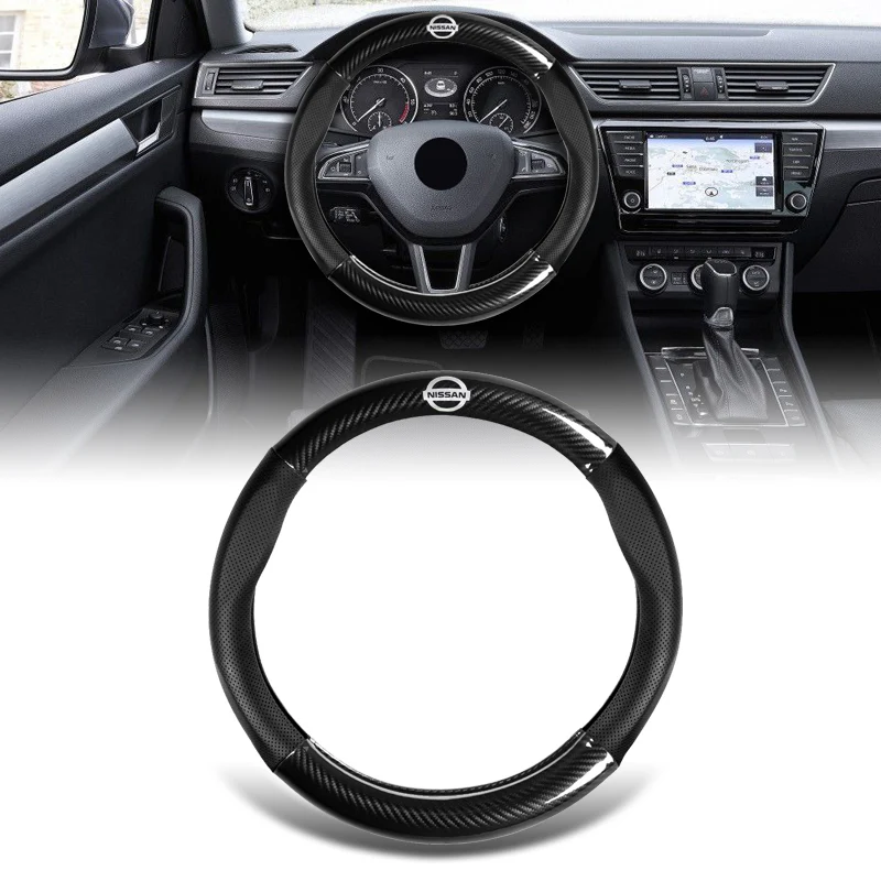15" Carbon Fiber Style Quality Leather Car Steering Wheel Cover For All NISSAN NEW x1 - Image 3