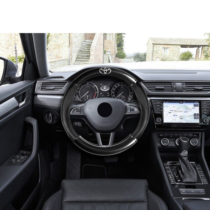 15" Carbon Fiber Style Quality Leather Car Steering Wheel Cover For All TOYOTA NEW x1 - Image 3