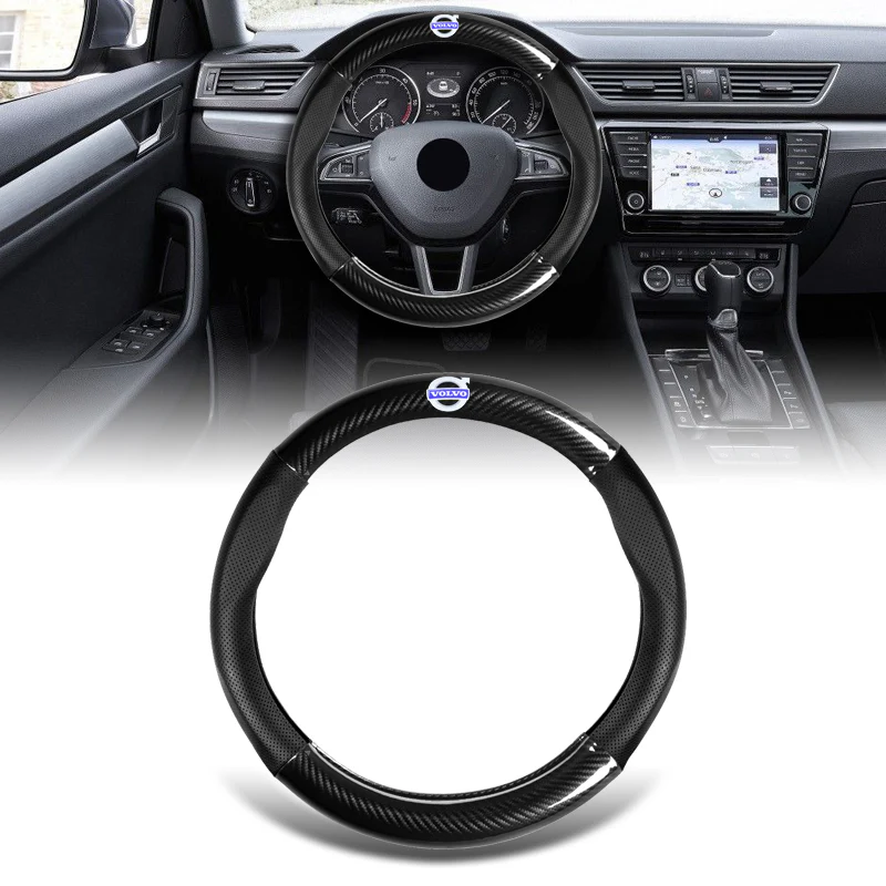 15" Carbon Fiber Style Quality Leather Car Steering Wheel Cover For All VOLVO NEW x1 - Image 3