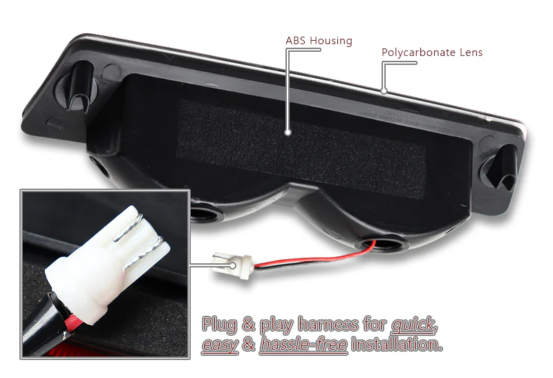 1987-1993 Ford Mustang LX LED Third Spoiler Brake Light - Black Housing Clear Lens - Image 3
