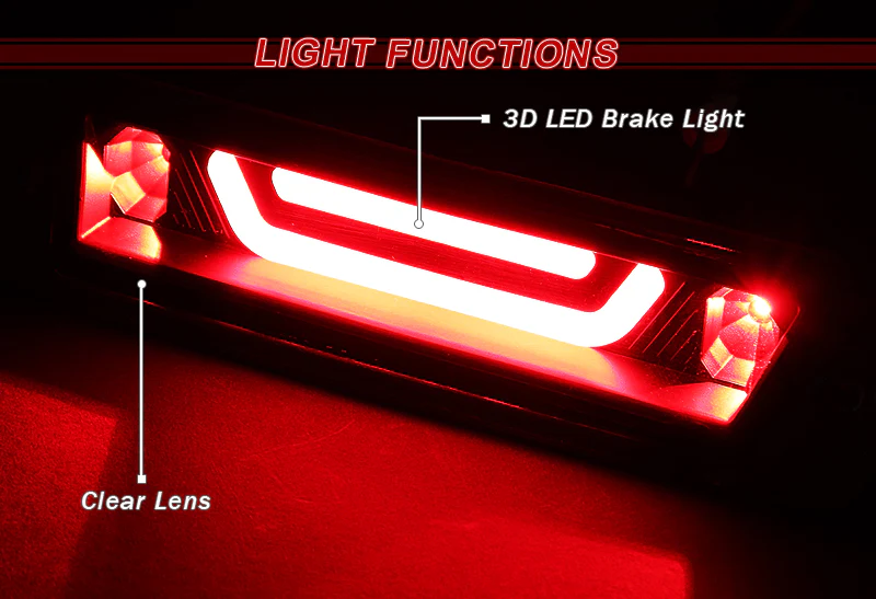 1987-1993 Ford Mustang LX LED Third Spoiler Brake Light - Black Housing Clear Lens - Image 4