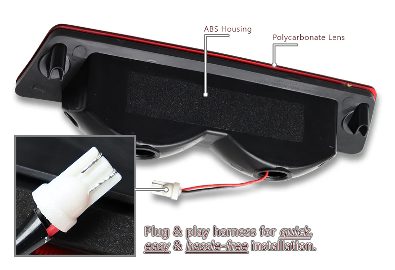 1987-1993 Ford Mustang LX LED Third Spoiler Brake Light - Chrome Housing Red Lens - Image 3