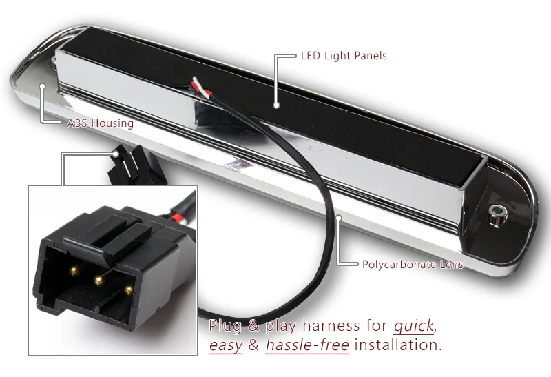 1993-2011 Ford Ranger LED Third Brake Light with Cargo Light - Chrome Housing Red Lens - Image 3