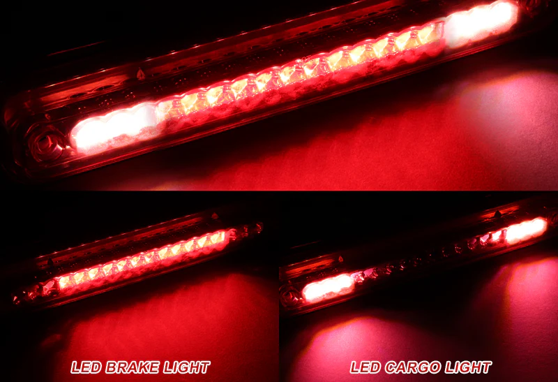 1988-2000 Chevrolet GMC C/K C10 C1500 C2500 C3500 LED Third Brake Light with Cargo Light - Chrome Housing Red Lens - Image 4