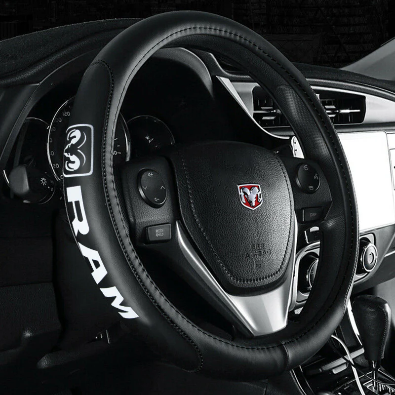 New For 1994-2019 DODGE RAM STEERING WHEEL COVER WHITE LOGO FITS ALL MODELS - Image 2