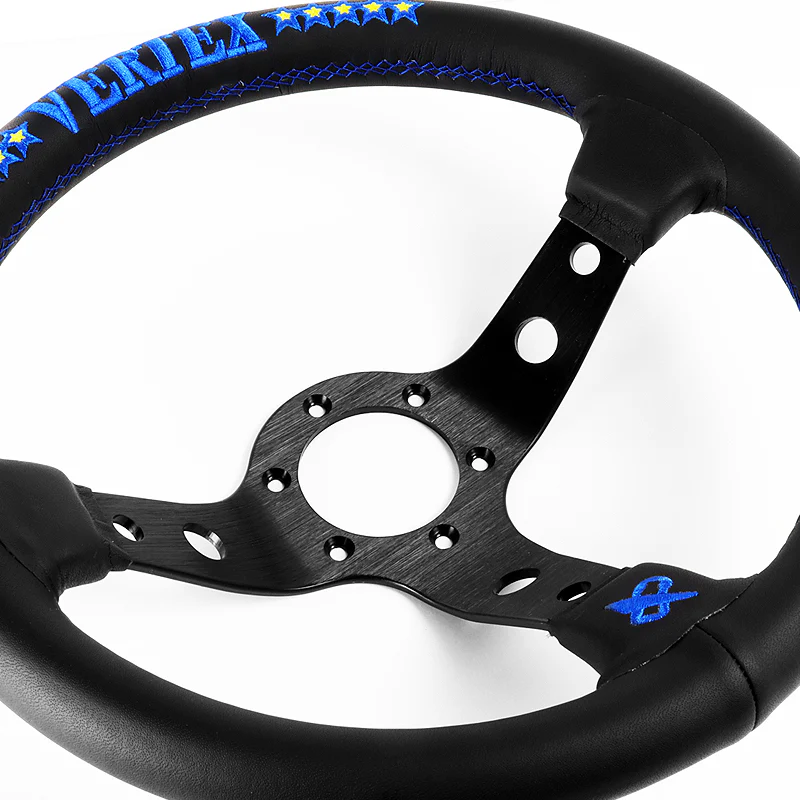 1996 Vertex Leather Deep Dish 330mm Steering Wheel For OMP MOMO Rac Blue Stitch - Image 2