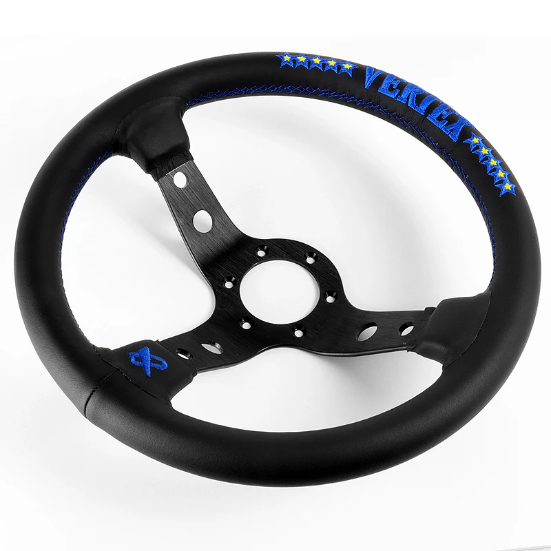1996 Vertex Leather Deep Dish 330mm Steering Wheel For OMP MOMO Rac Blue Stitch - Image 4