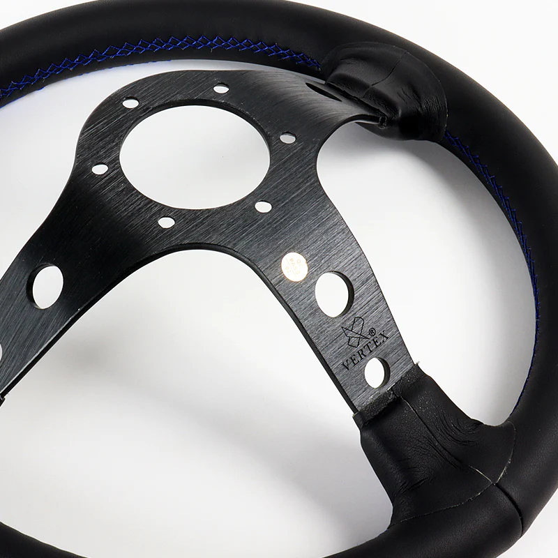 1996 Vertex Leather Deep Dish 330mm Steering Wheel For OMP MOMO Rac Blue Stitch - Image 5