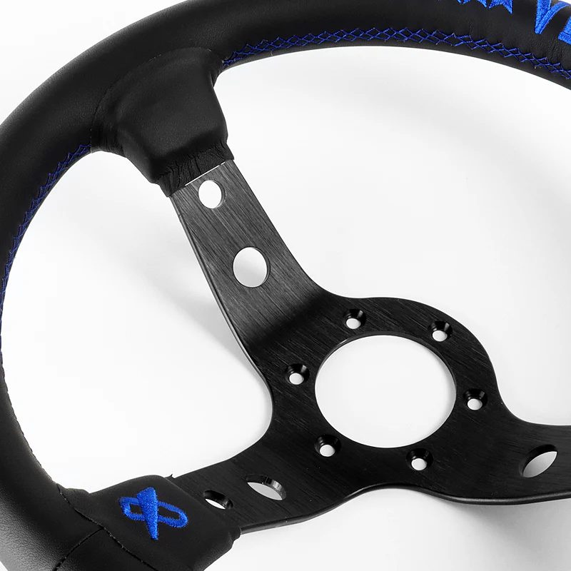 1996 Vertex Leather Deep Dish 330mm Steering Wheel For OMP MOMO Rac Blue Stitch - Image 6