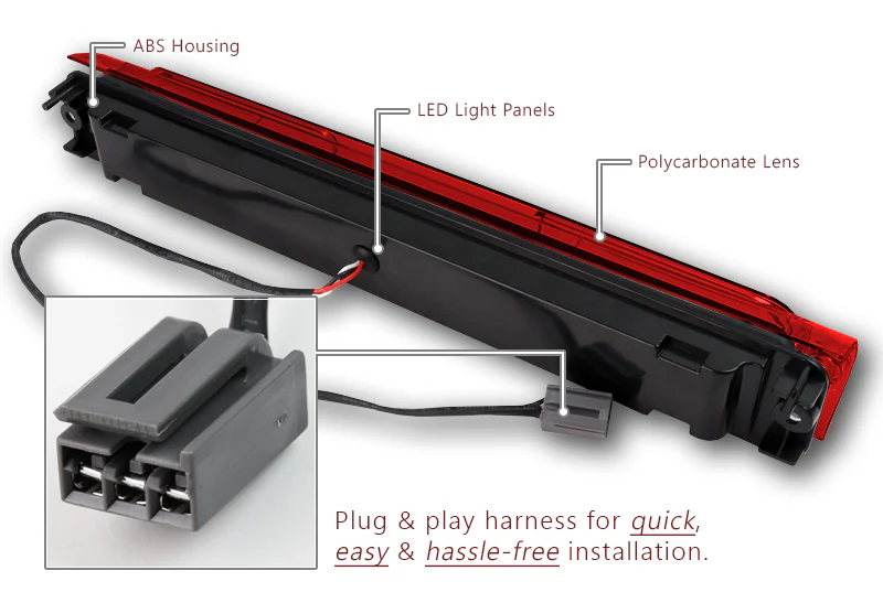 1997-1999 Ford F-250 / 2000-2005 Excursion 30-LED 3RD Brake Light Rear Stop Lamp - Chrome Housing Red Lens - Image 3