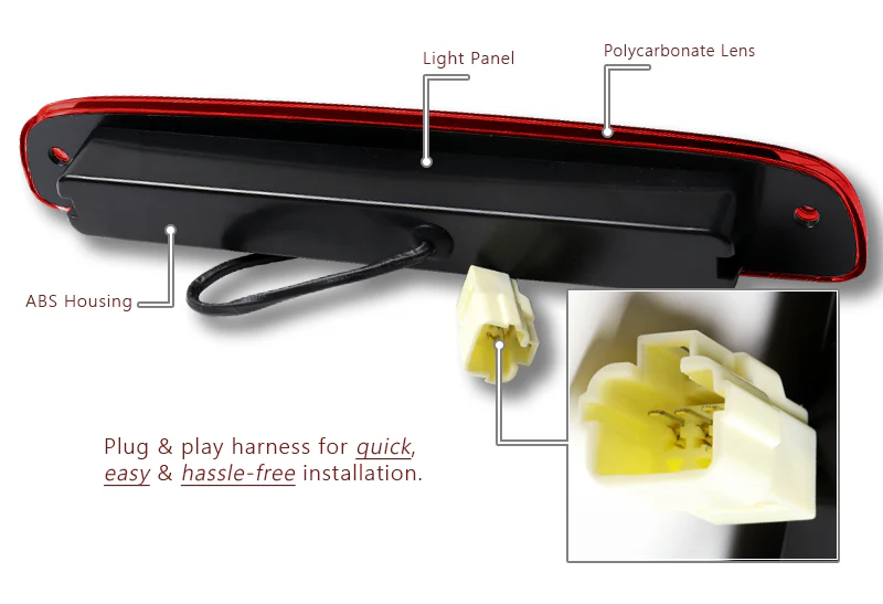 1997-2007 Dodge Dakota LED 3RD Brake Light Rear Stop Lamp Cargo Light - Chrome Housing Red Lens - Image 3