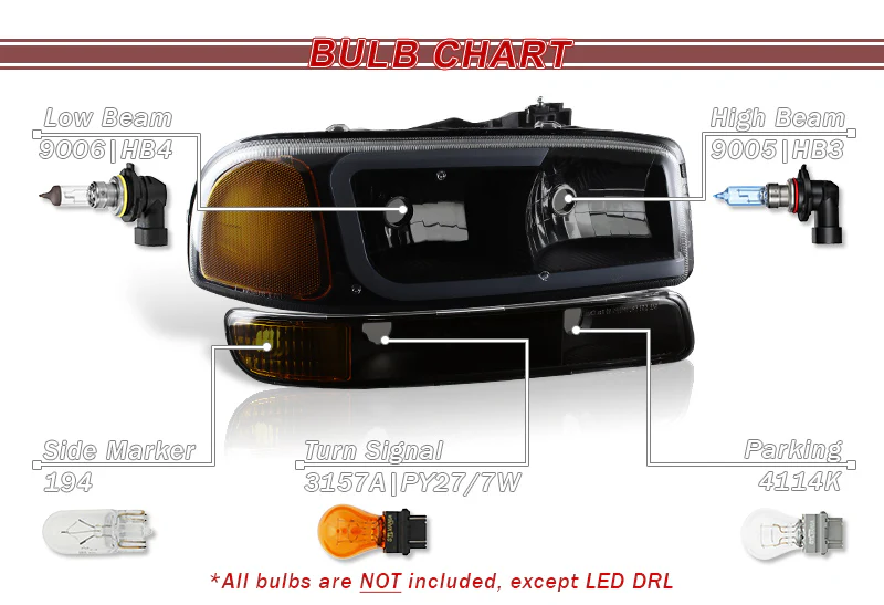 For 1999 - 2006 GMC Sierra / Yukon XL 1500 2500 G2 LED DRL Headlights -Black Housing / Smoke Lens / Amber Reflectors (4-Piece Set) - Image 5