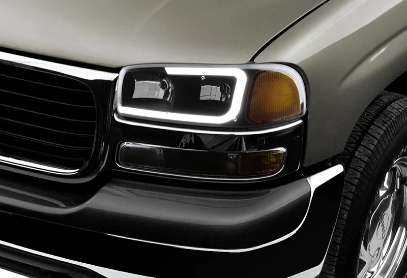 For 1999 - 2006 GMC Sierra / Yukon XL 1500 2500 G2 LED DRL Headlights -Black Housing / Smoke Lens / Amber Reflectors (4-Piece Set) - Image 7