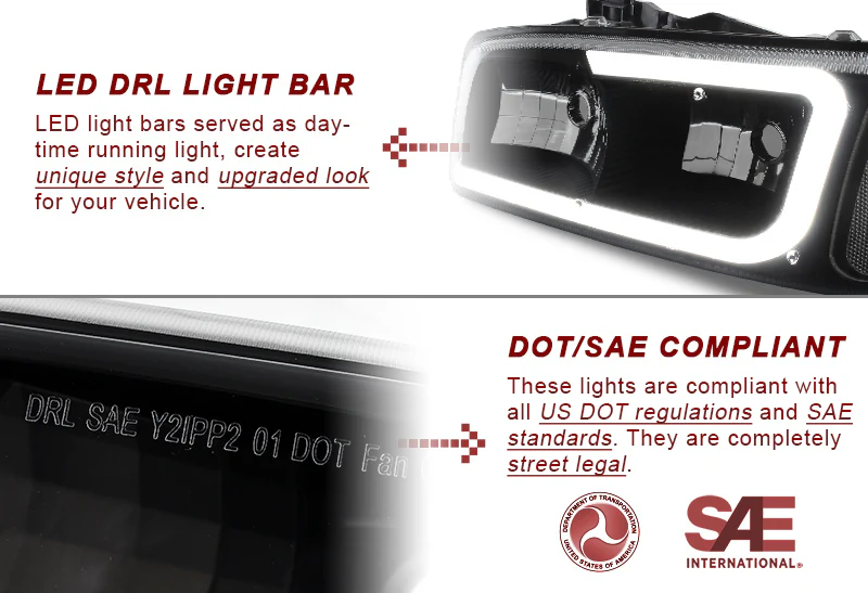 For 1999 - 2006 GMC Sierra 1500 2500 G2 LED DRL Headlights -Black Housing / Smoke Lens / Clear Reflectors (4-Piece Set) - Image 2