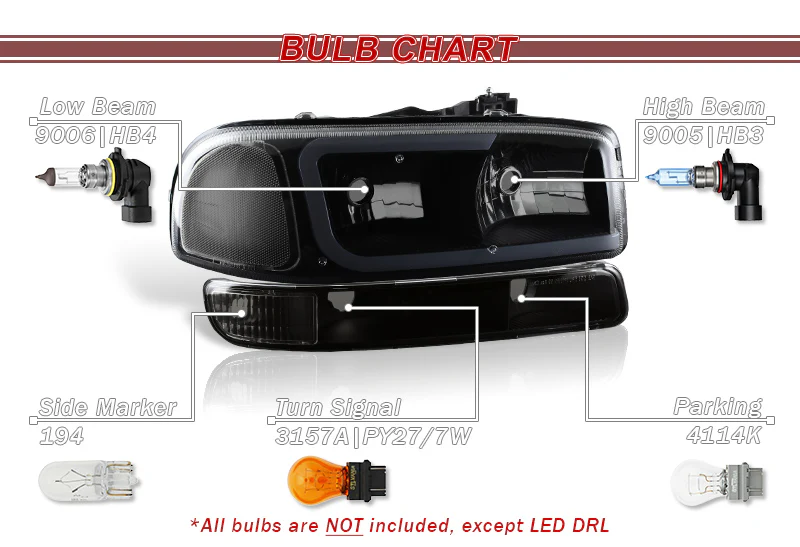 For 1999 - 2006 GMC Sierra 1500 2500 G2 LED DRL Headlights -Black Housing / Smoke Lens / Clear Reflectors (4-Piece Set) - Image 5