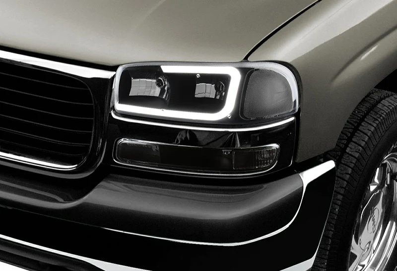 For 1999 - 2006 GMC Sierra 1500 2500 G2 LED DRL Headlights -Black Housing / Smoke Lens / Clear Reflectors (4-Piece Set) - Image 7
