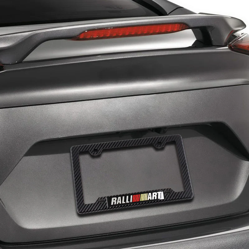Mitsubishi Ralliart Carbon Fiber Look ABS License Plate Frame with Emblem - Image 3