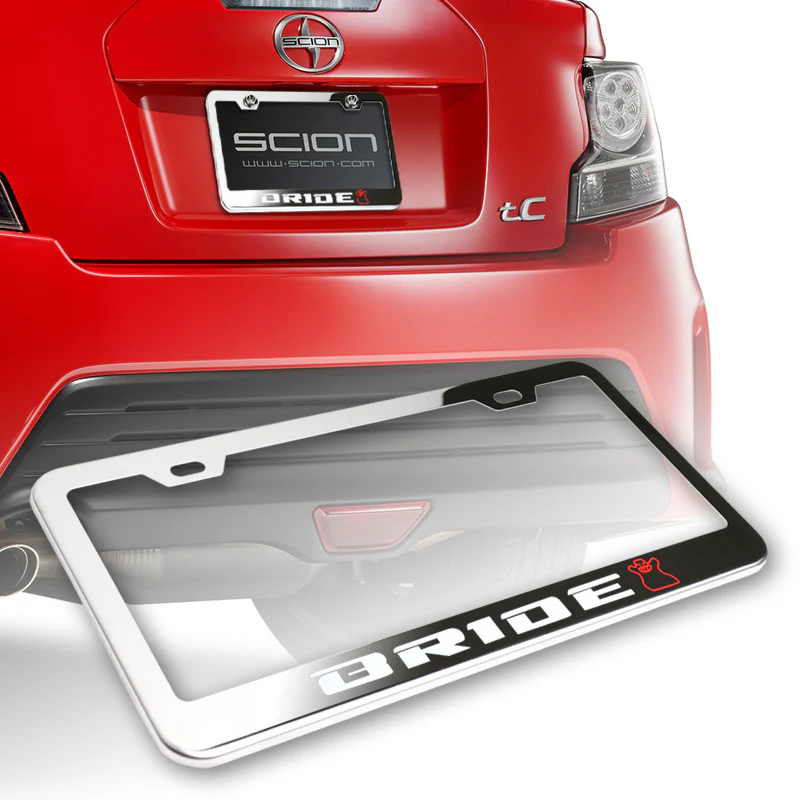 Bride Chrome Stainless Steel License Plate Frame with Caps & Bolts x2 - Image 3