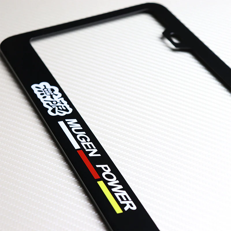 Mugen Black Stainless Steel License Plate Frame with Caps x2 - Image 2