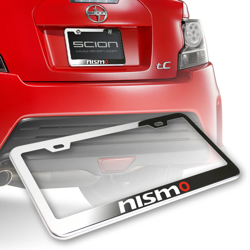 Nissan Nismo Chrome Stainless Steel License Plate Frame with Caps x2 - Image 3