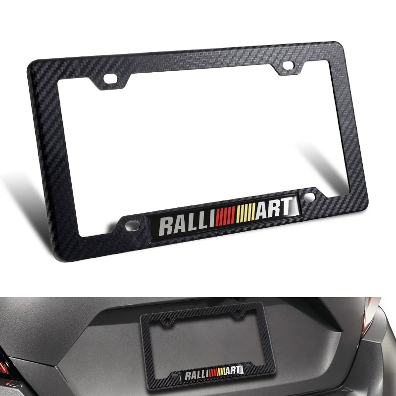Mitsubishi Ralliart Carbon Fiber Look ABS License Plate Frame with Emblem x2 - Image 6